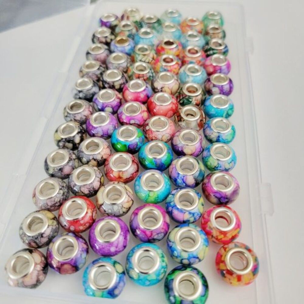 NWT 66 Large Hole European Charm Beads For Pandora Jewelry Making Variety Mix